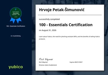 Yubico 100 — Essentials Certification — Hrvoje Petak-Šimunović